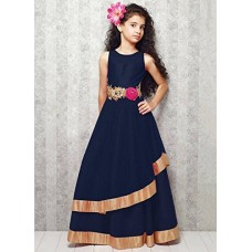 new arrival designer navy blue softnet partywear kids gown